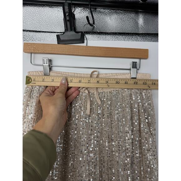 Ellison Sequin Jogger Pants in Champagne Beige Size M Holidays Glam - Picture 9 of 9